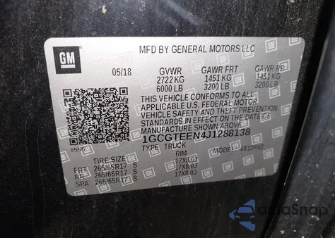 2018 Chevrolet Colorado Zr2 из США, поврежденный, VIN 1GCGTEEN4J1288138